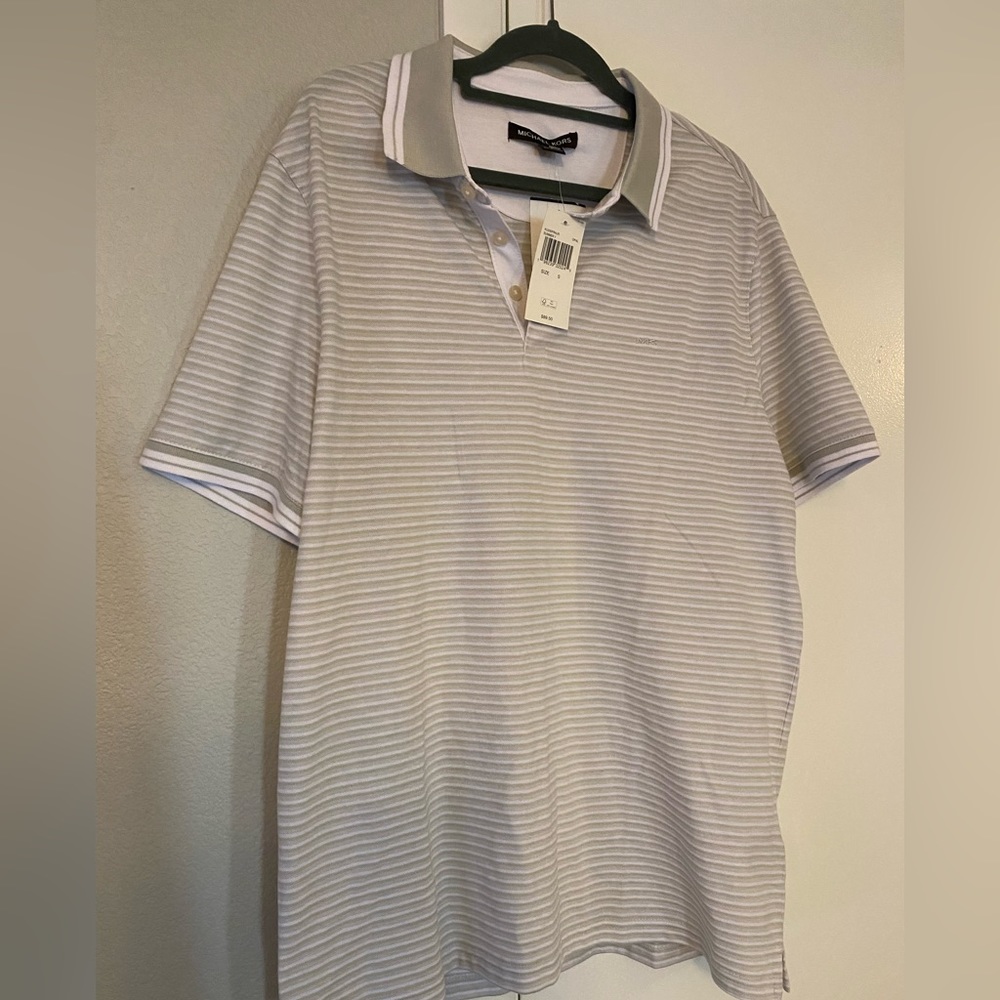 Michael Kors men’s Gray and White striped polo